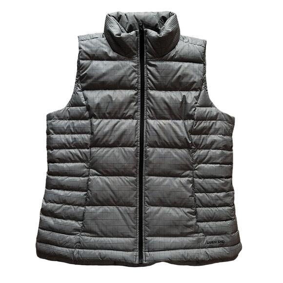 Lands' End Vest Down Filled Quilted Glen Check Black White Womens Medium Outdoor - Picture 1 of 14